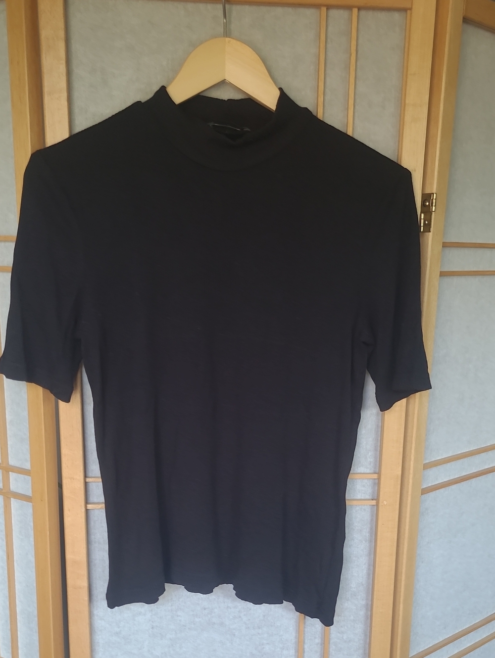 Jennifer Glasgow Black Mock Neck Short Sleeve Shirt